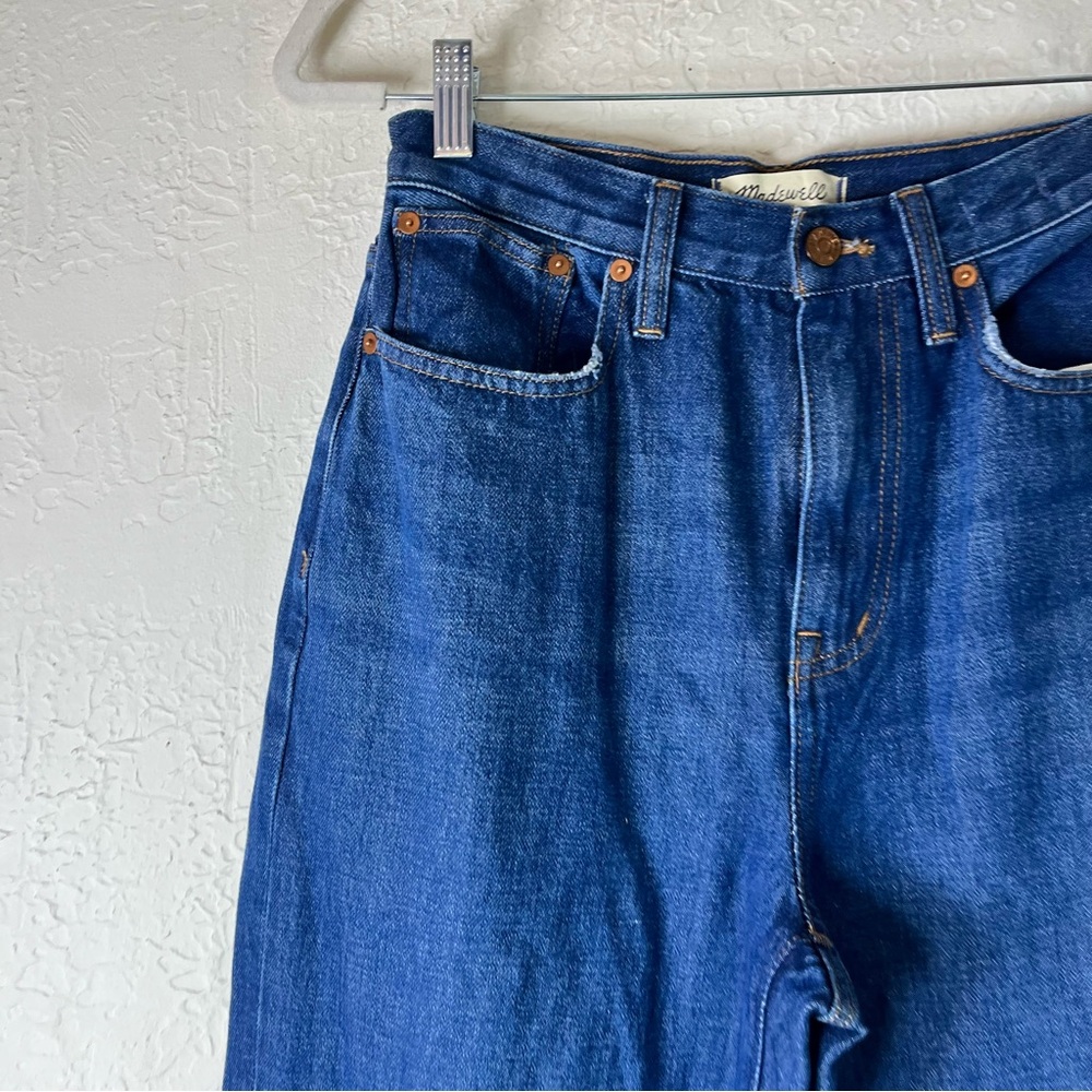 Madewell High Waisted Baggy Straight Jeans in Dark Worn Indigo Wash - Picture 5 of 15